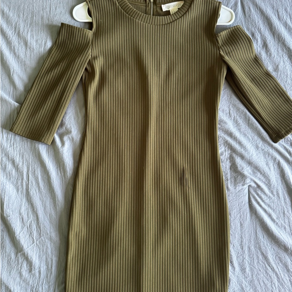 Forever 21 Olive Long Sleeve Ribbed Dress